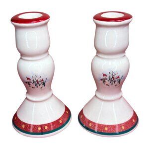 Vintage CIB Royal Seasons Ceramic Christmas Candle Holders With Snowman Design &